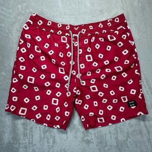 Jack Spade Warren Street Trunks Shorts Mens Red Geometric Mesh Lined Swimwear